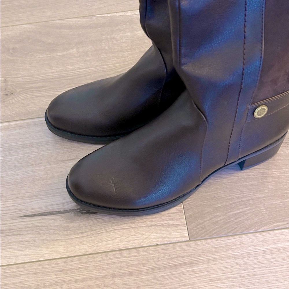 Women's Franco Sarto Tall Two-Tone Brown Riding Boots - Picture 11 of 12